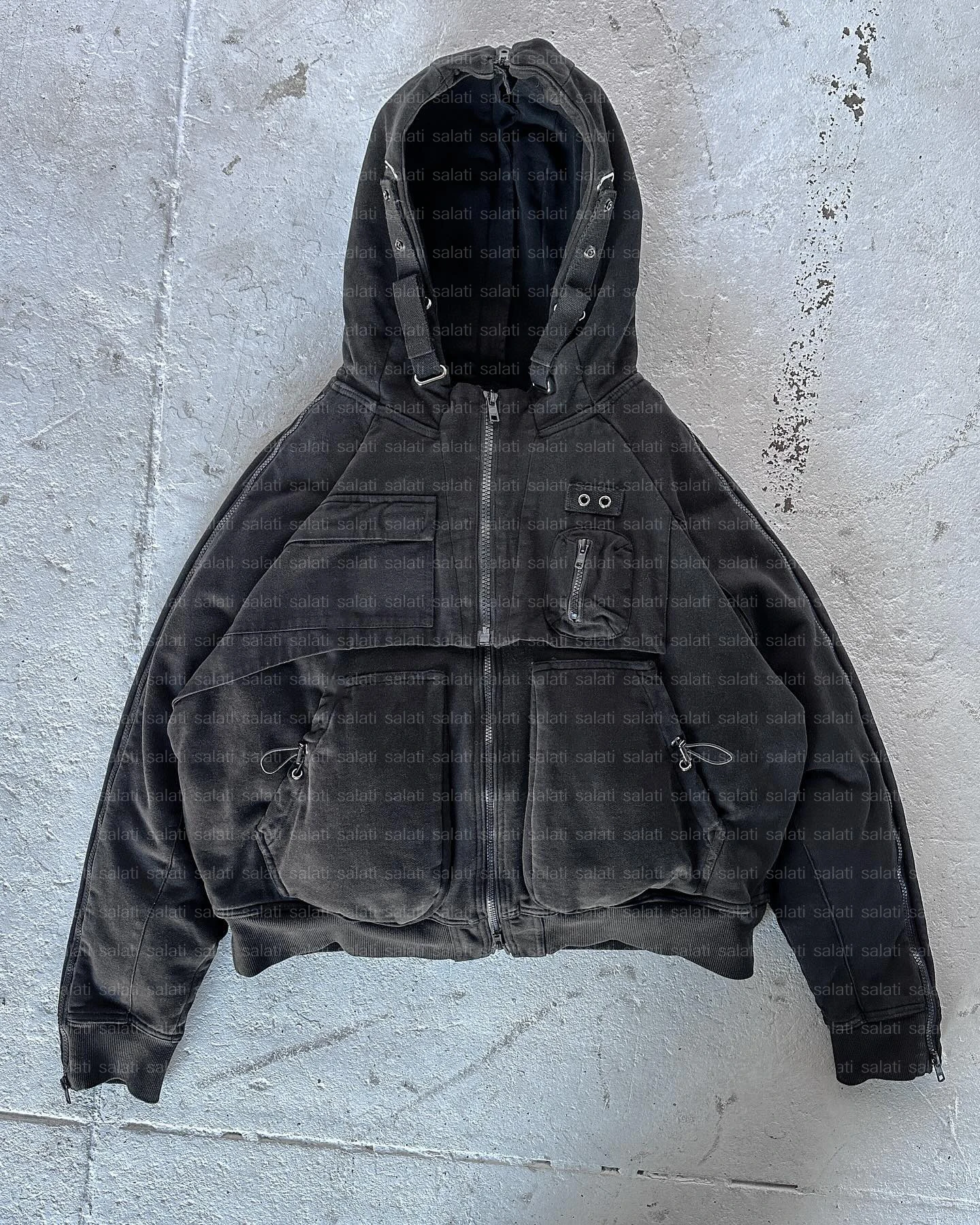 Pilot Hoody Jacket Custom Heavy Terry Cotton Oversized Faded Plain Double Zip up Vintage Cropped Acid Wash Streetwear Hoodie Men gallery 8