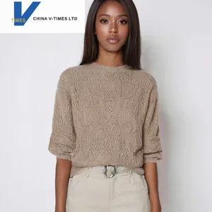 China V-times Women's 2026  Casual Top Simple Loose Knit Sweater with Solid Pattern New Lazy Style