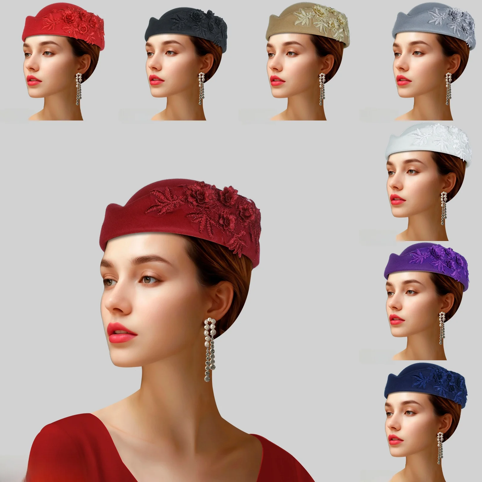5187 European And American Retro British Felt Headscarf Hat Women\'s Church Ladies Occasion Elegant Hats - British Felt Church Headgear main image 2