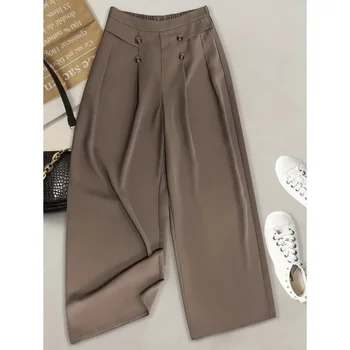 Women Plus Size  New Fashion Casual and lazy broad legs Pants Vintage High Waist Zipper Fly Female Trousers Mujer