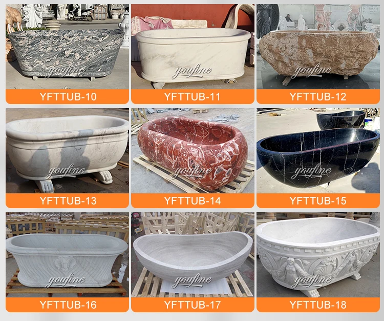 High Quality Custom Black Hand Carved Marble Natural Stone Bathtub For