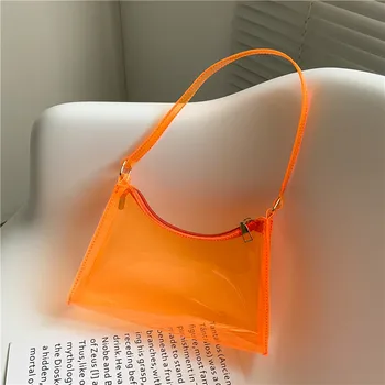 New summer fashion clear hand bags women transparent candy color tote ladies beach bags neon pvc handbag for girls