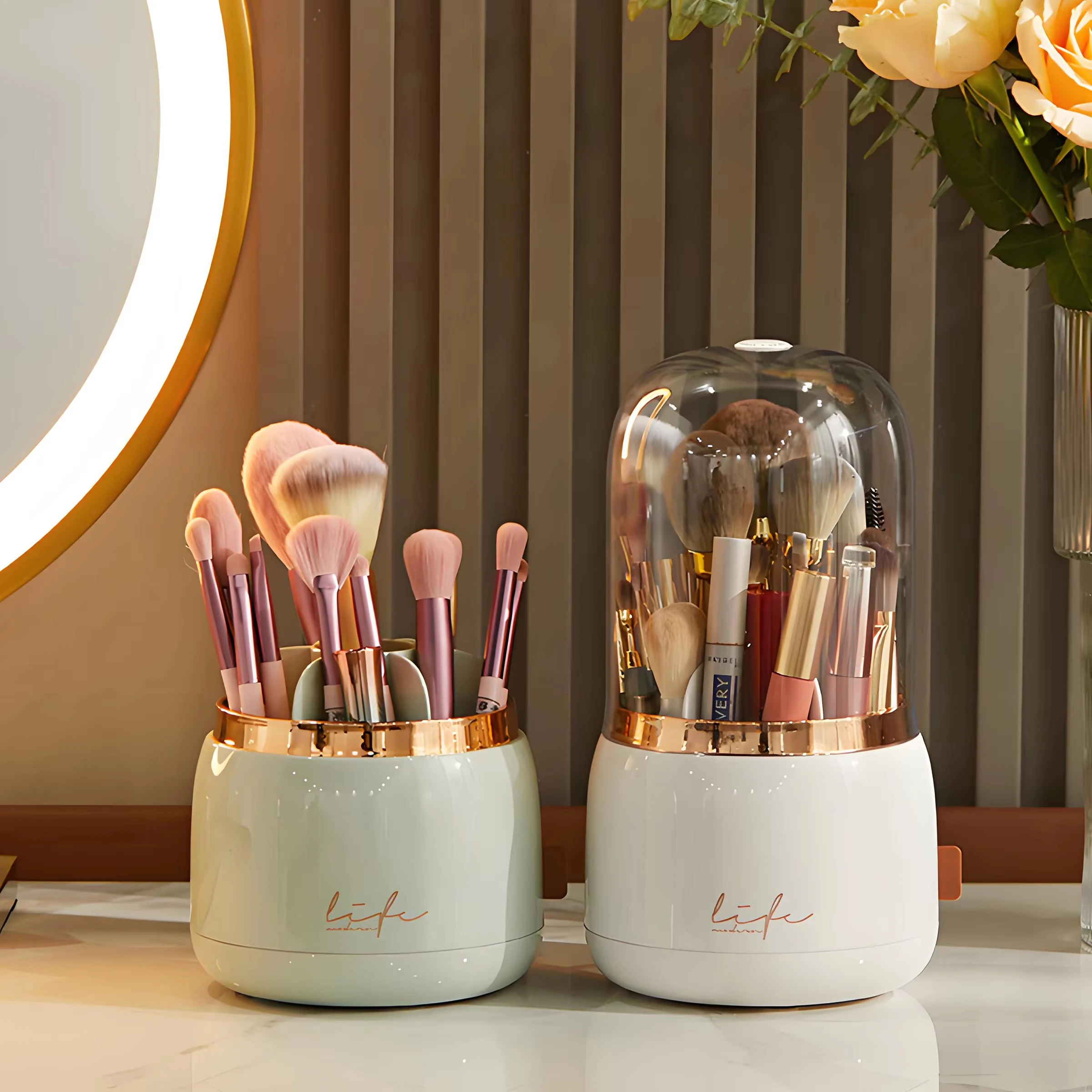 High Quality Desktop 360 Degree Rotating Multifunctional Makeup Brush Holder Storage Dust-proof Makeup Storage Box