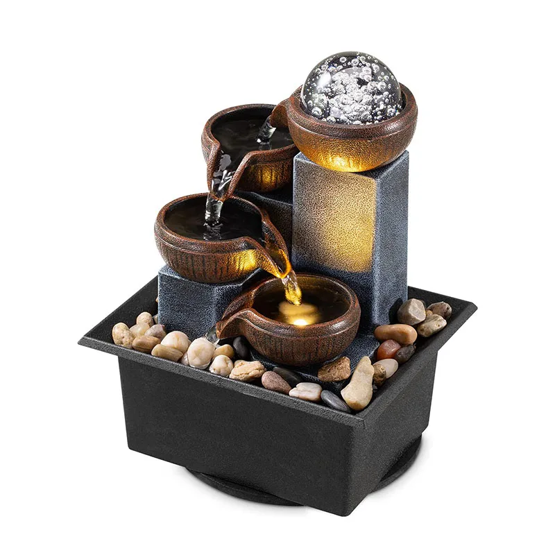 Fountains Tabletop Waterfall Fountain Meditation Indoor Europe Folk Art Brown Water Fountains