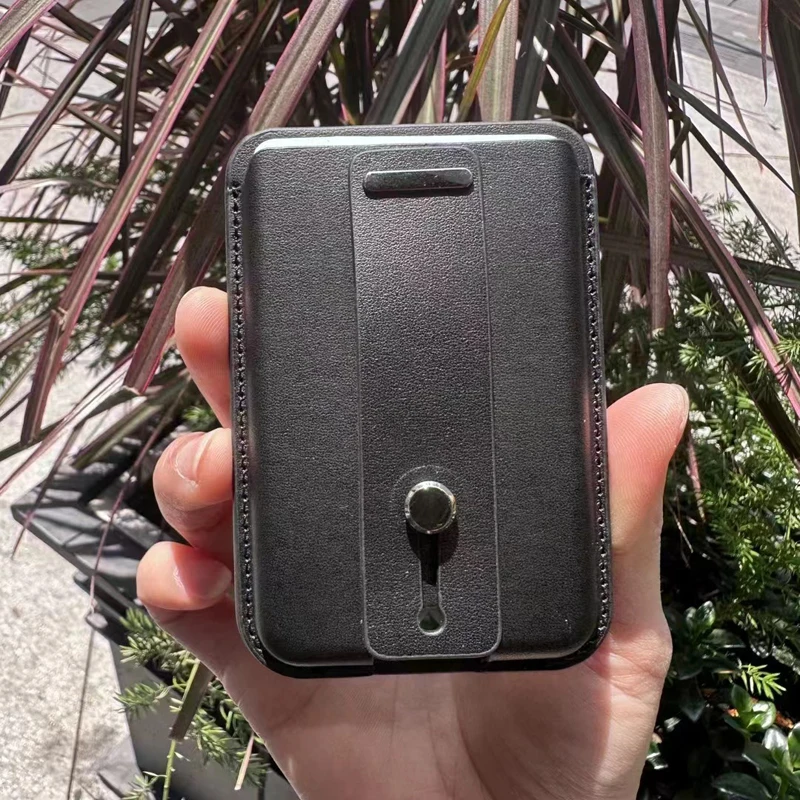 Ready to Ship Leather Magnet Smart Phone ID Card Holder Wallet External Slot Pocket for iPhone with 1 Metal Ring Sticker