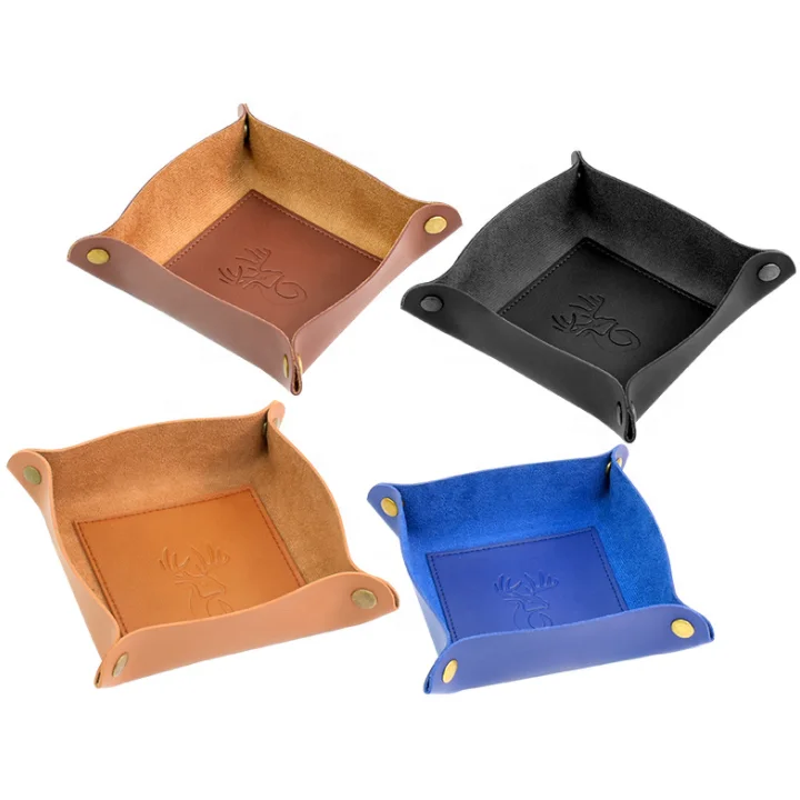 Factory Direct Sales Foldable Sundries Tray Pu Leather Desktop Caddy Portable Snap Button Trays Cosmetics Organizer Box