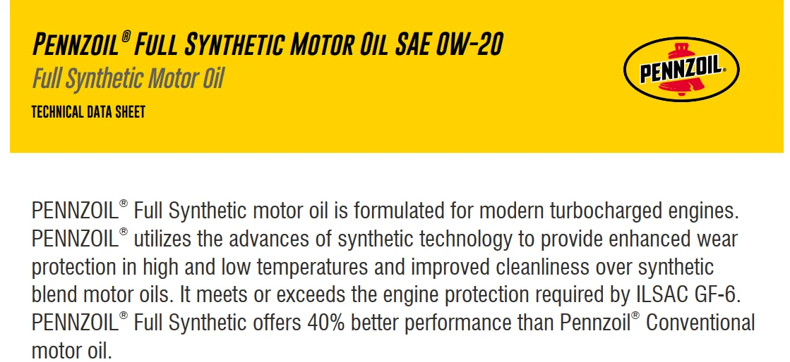 Pennzoil Full Synthetic 5W-20 Motor Oil - 1 Quart Each