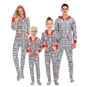 Family Christmas Pajamas Matching Sets Cotton Super Soft Sleepwear Deer snow printed hoodie Christmas Pajamas