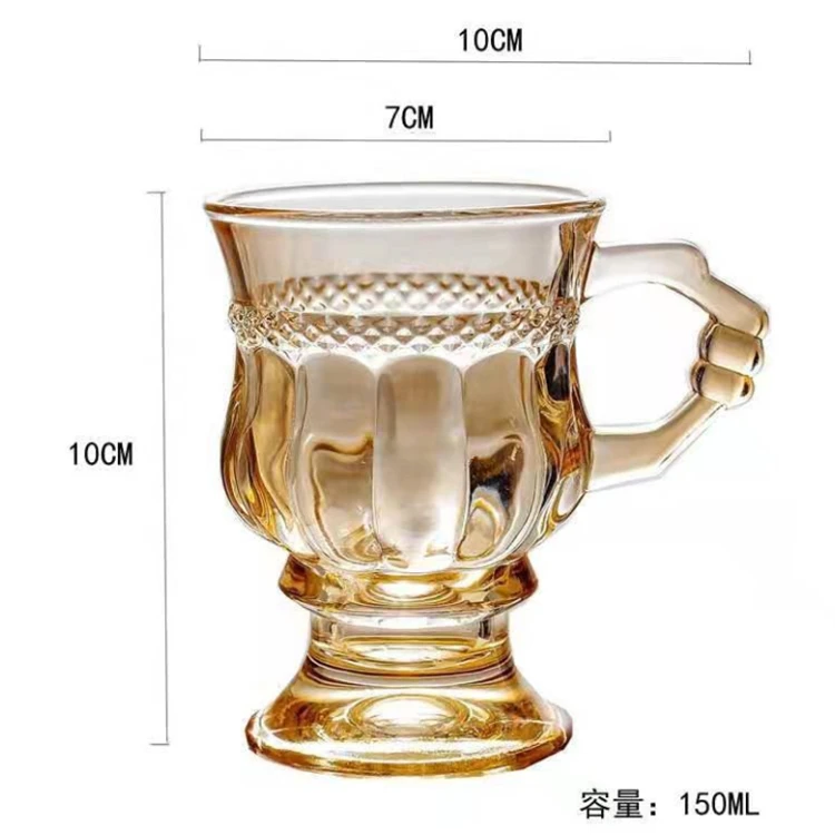 Buy Wholesale China Wholesales Custom Mini Goblet Amber Embossed Glass  Restaurant Latte Coffee Glass Cup With Handle Afternoon Tea Cup & Glass Cup  at USD 0.92