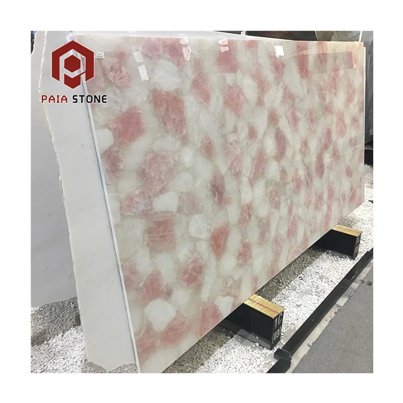 Crystal Pink Slab Interior Wall and Bar Top Onyx, Pink Onyx Marble Stone Slab for Interior