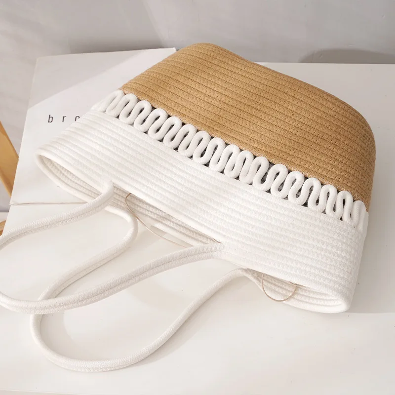 2024 Custom Summer Straw Beach Bags Handmade Cotton Woven Rope Bags For ...