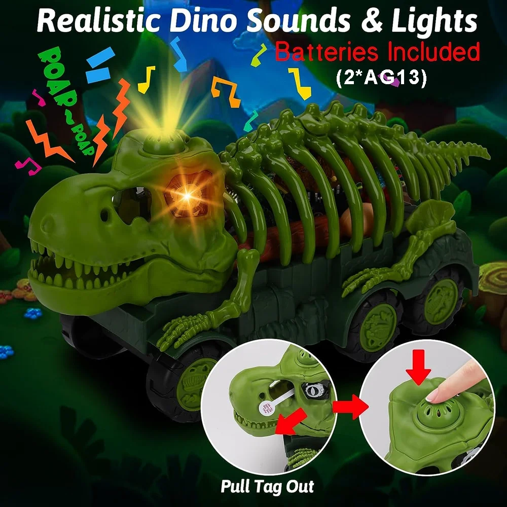 Camion Dinosaure Jouet Avec Lanceur, Sons Et Lumières – Coffret Géant Avec 6 Figurines, 4 Mini-Voitures, Tapis De Jeu, Œufs Et Arbres – Cadeau Parfait Pour Enfants De 3 à 7 Ans