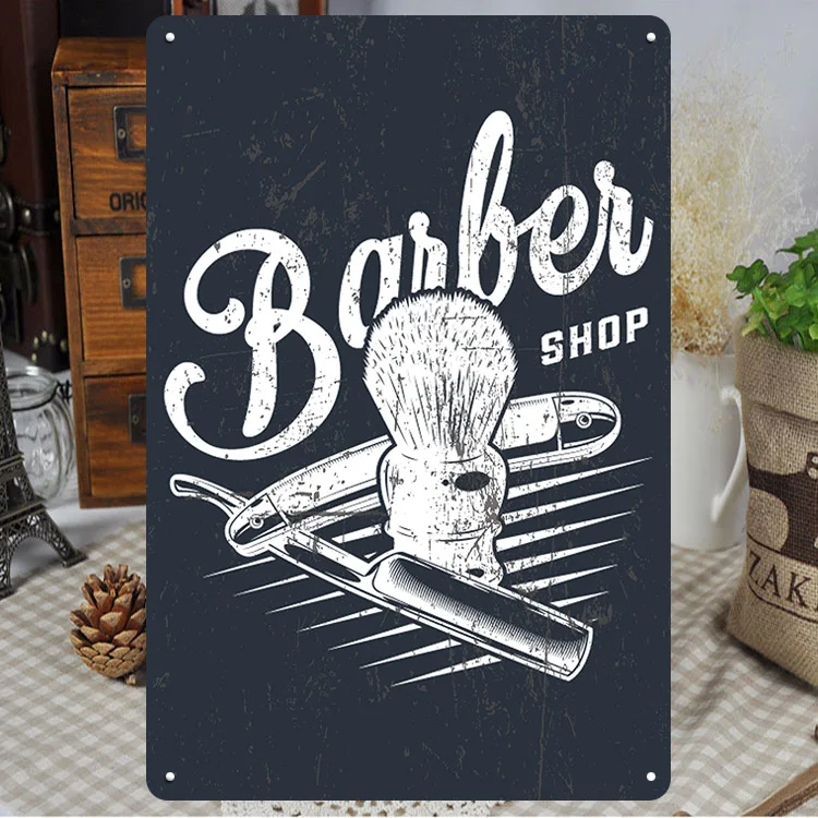 vintage metal sign barbershop sign hair