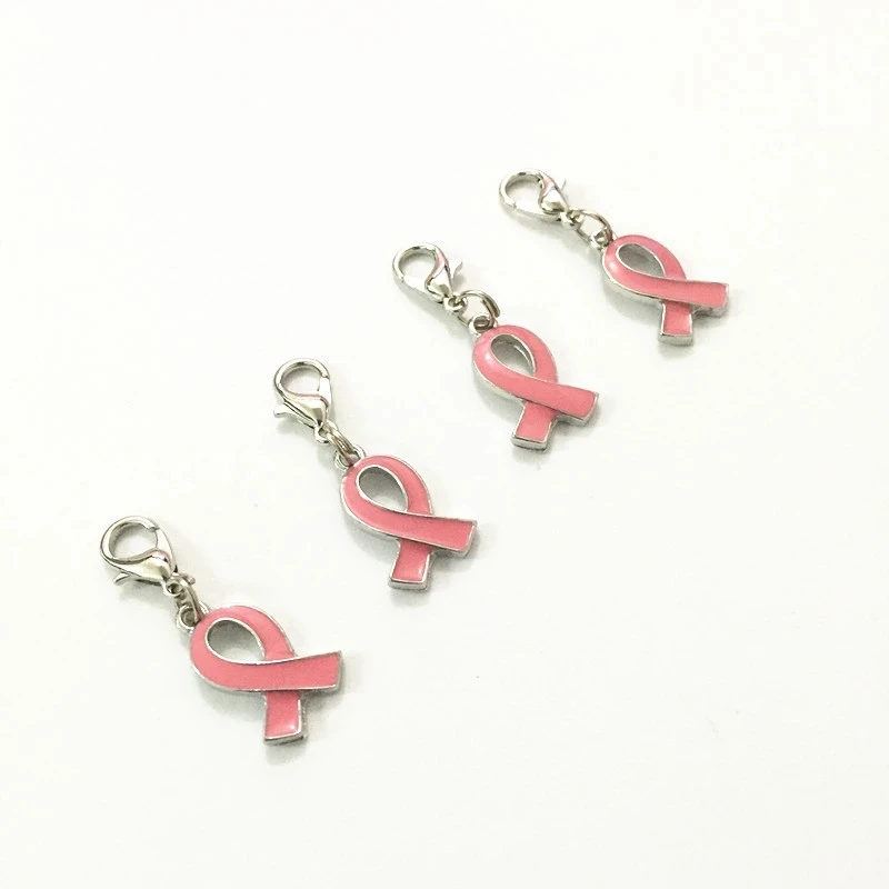 Wholesale Alloy Lobster Loop Breast Cancer Charms Pink Ribbon Awareness  Drop for Keychain