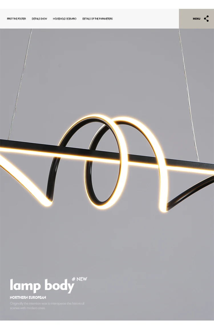 2025 Post-Modern Nordic Style LED Table Chandelier Simple Curved Art Design Pendant Light for Restaurant or Bar Dining Table