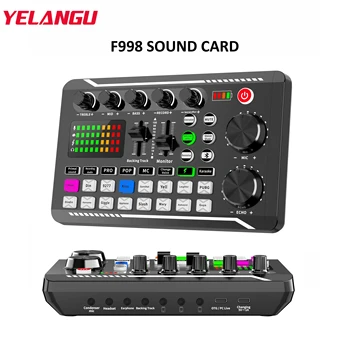 F998 Audio Mixer Live Sound Card MIC Microphone Mobile Phone Voice Changer Karaoke for Broadcast Recording Live Streaming product image