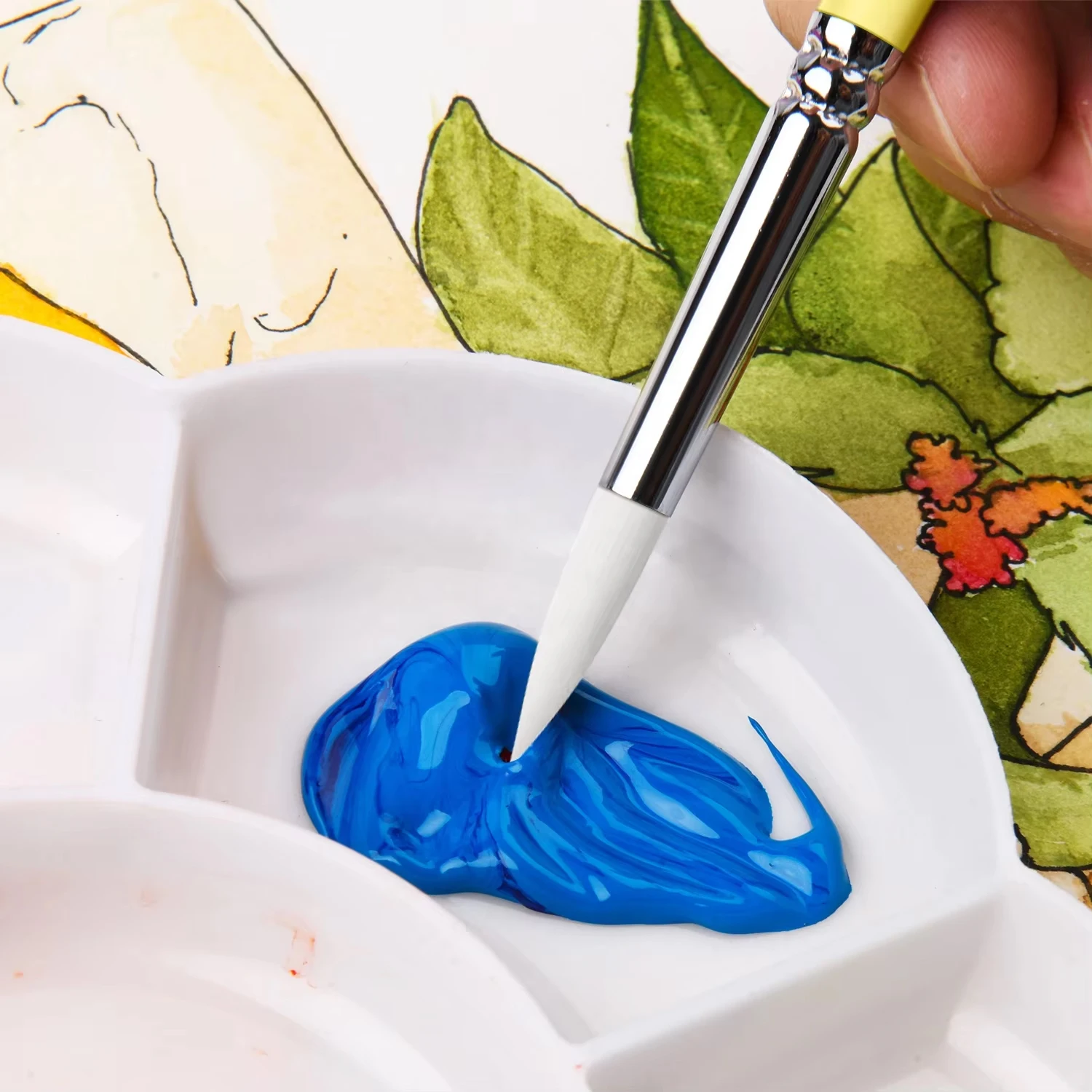 4PCS Nylon Hair Round Flat Paint Brush Manufacture China for Watercolor Acrylic Oil Painting Wooden Handle Artist Paint Brush