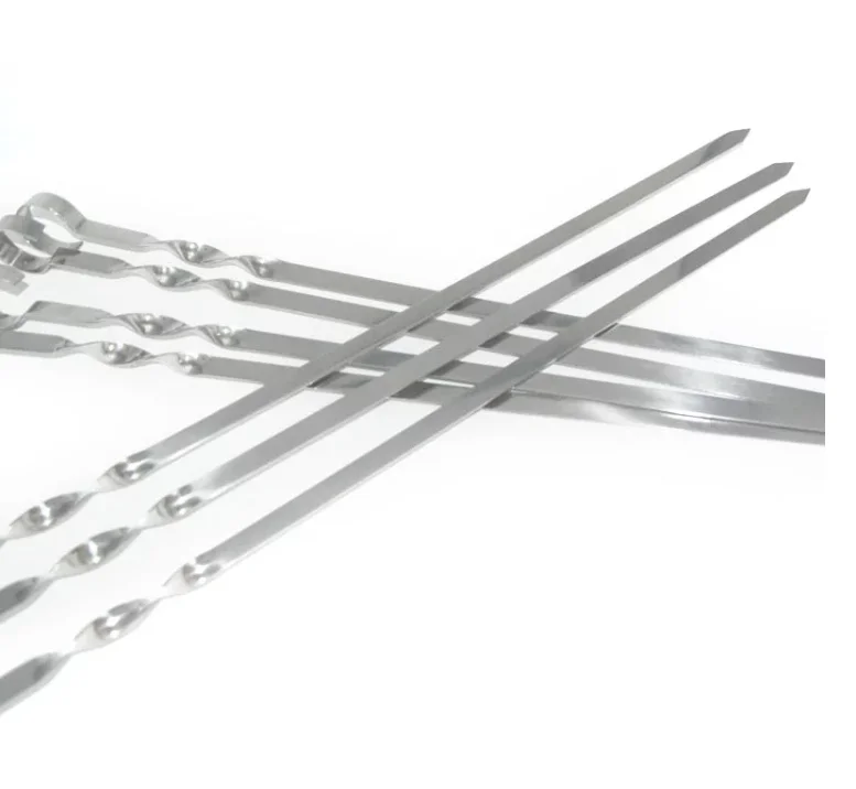 
Metal Barbecue Grilling Kabob BBQ Skewers - Stainless Steel - 6 Piece Set in carrying nylon pouch 