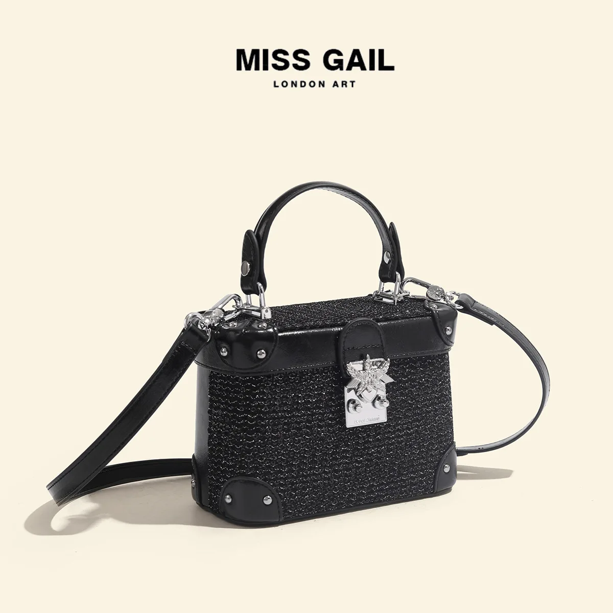 MISS GAIL Velvet Vintage Commuting Lock Box Small Hand Bag 