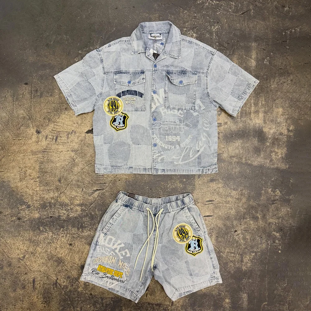 DCY Loose Drawstring Short Sleeve Men Summer Short Custom Sets,French Terry Shor