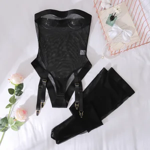 2025 New Arrival Women's Sexy Lingerie Set Hot Sales Mature Love Styles See-through Mesh Bodysuit