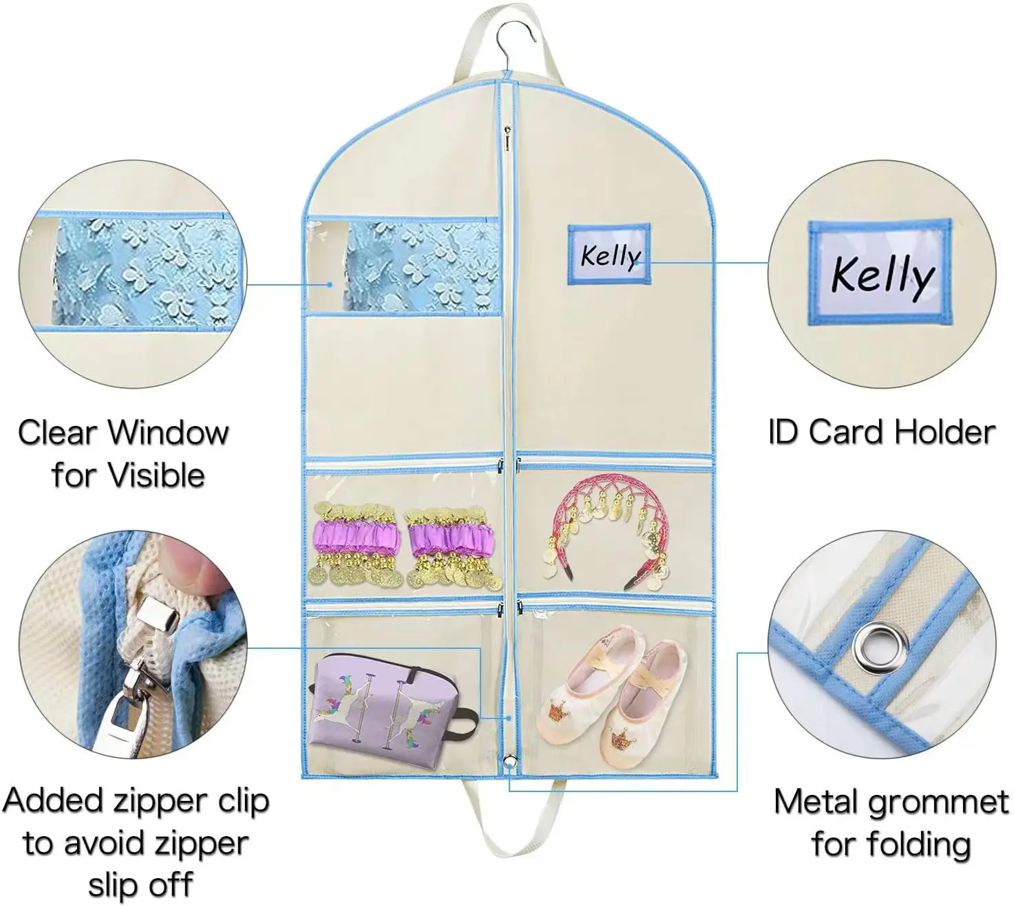 Clear PVC Kids Garment Bags for Hanging Dance Dress Clothes Storage Garment  Bag Dust Cheer Cover with Pocket Organizer