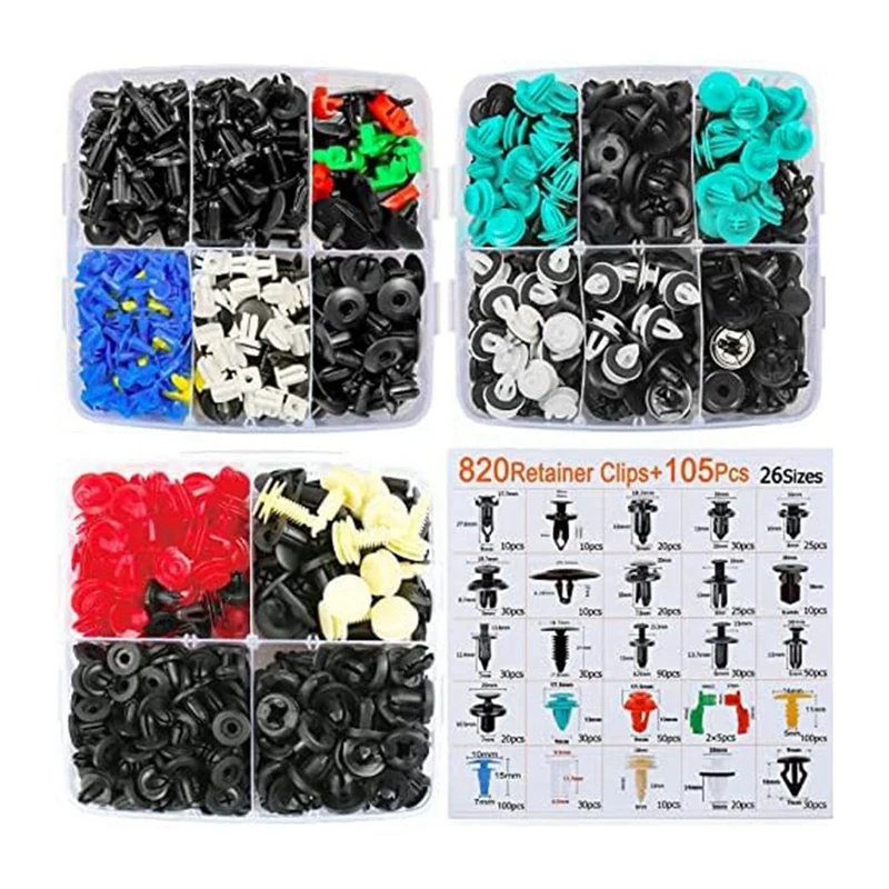925pcs Car Bumper Retainer Clips Plastic Rivets Fasteners Handle Rod