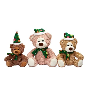 Custom Red Brown Christmas Giant Teddy Bear Stuffed Plush Toy Kids' Gift with Hat & Scarf Filled with PP Cotton