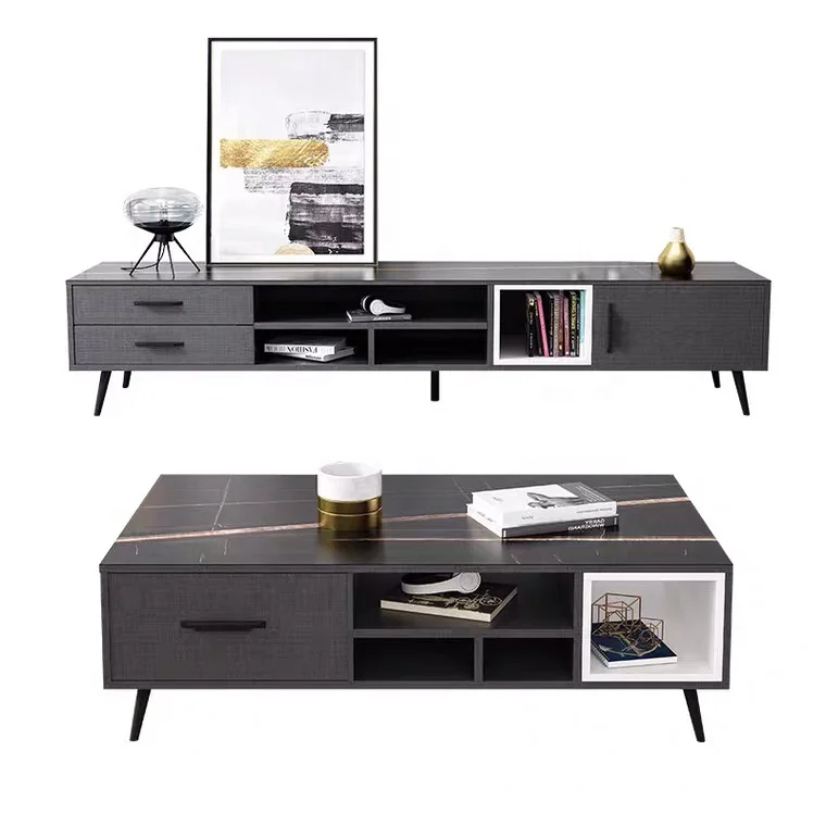 Wooden  Living Room Home Furniture Set Luxury Tv Unit White Tv Stand Side Center Coffee Table