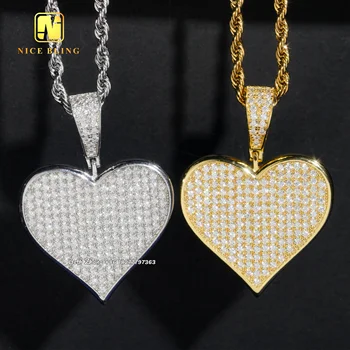 Iced Out Heart Shape Pendants 925 Silver Hip Hop Jewelry Fashion Moissanite Diamond Heart Pendants For Men Women