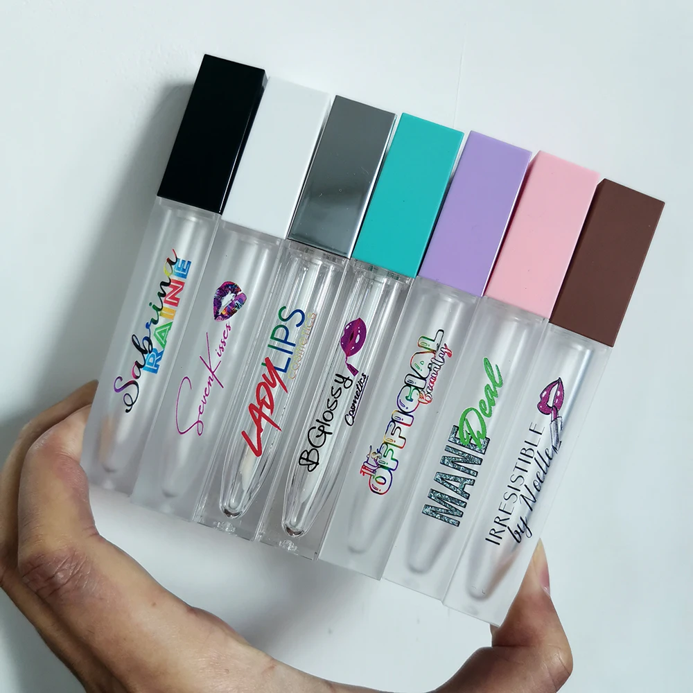 Wholesale Empty Black Cap Transparent square Lip Gloss Tube Container with Black Neck
