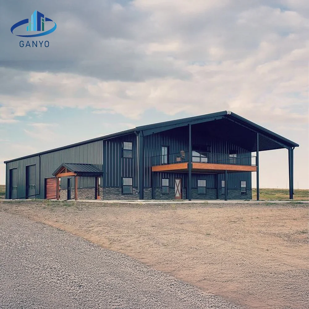 Barndominium Style Metal Building With Warehouse, Office Space, and Porch | Foshan Ganyo Steel Structure