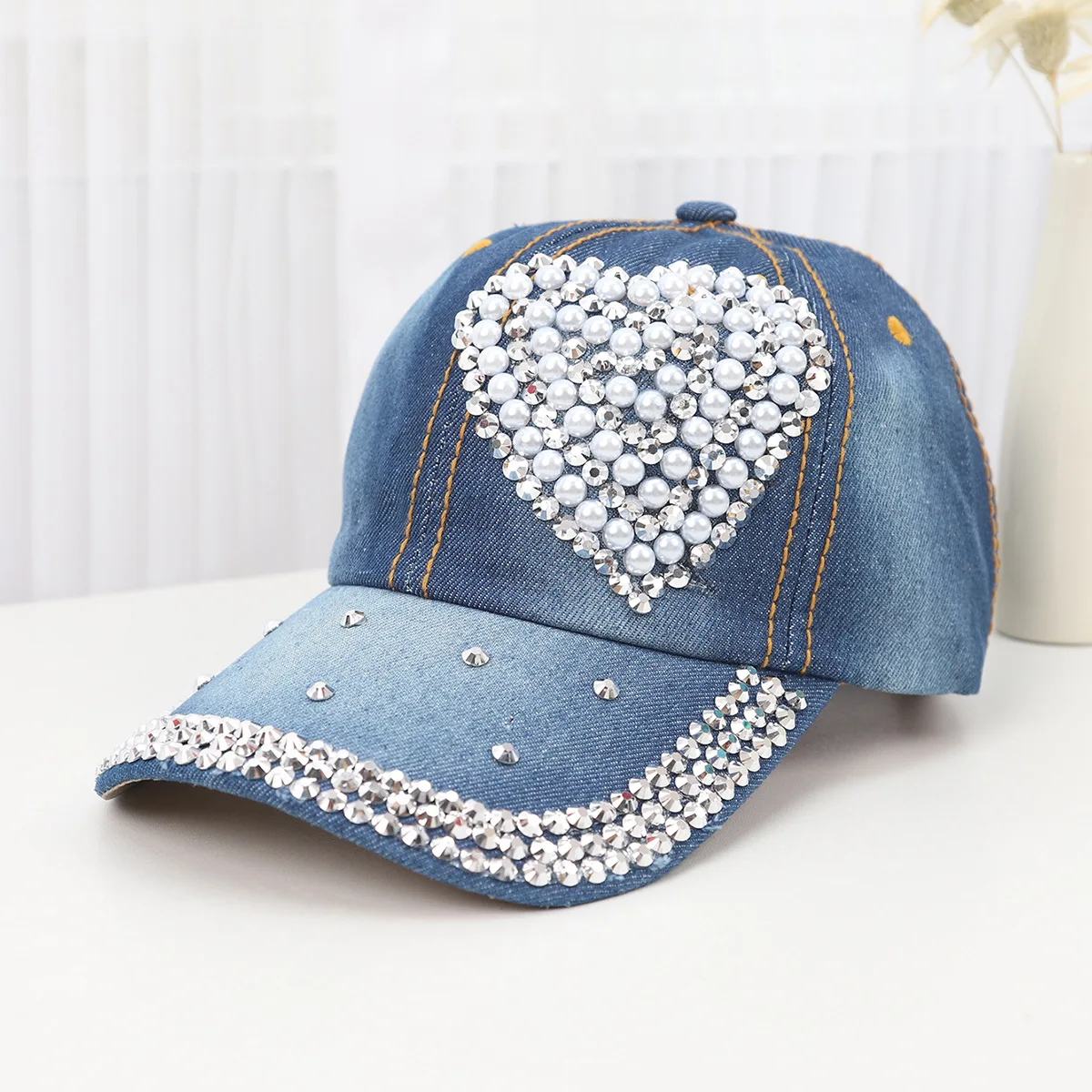 Women Studded Rhinestone Pearls Love Heart Adjustable  display picture 1