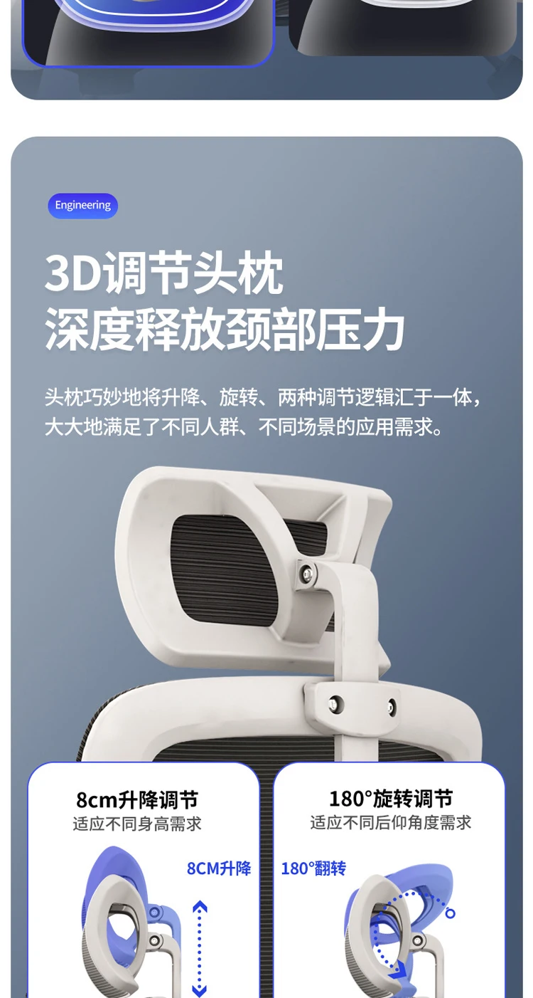 Mobile Swivel Malla Oficina De Sillas With 3D Headrest Conference Computer Staff Mesh Chair With 2D Lumbar Support