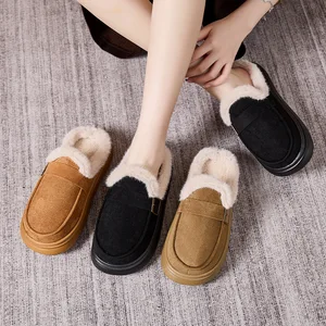 Women's  Fashion Style Fluffy Warm Anti-Slip  Fur Plush Comfort Indoor Outdoor Winter Slides Closed Toe Lightweight EVA
