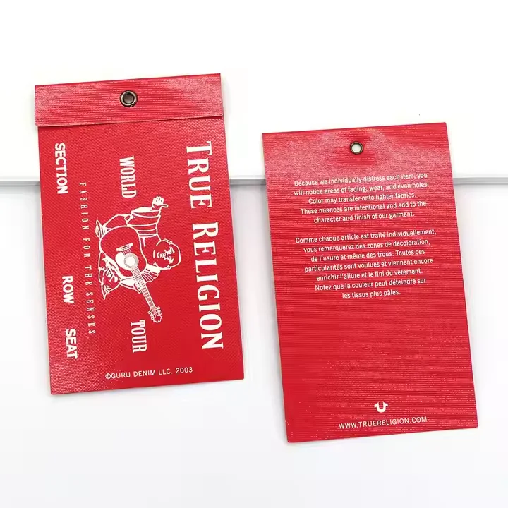 Custom Logo Printing Red Texture Paper Perfume Hang Tag Wine Bottle Hang Tags with Metal Eyelet