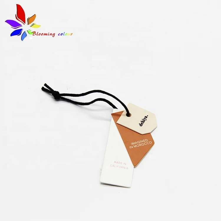 Vendor Custom Printed Logo Folded Paper Tag Garment Hang Tags With Elastic String