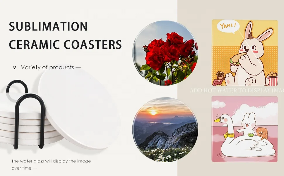 Dye Sublimation Custom Ceramic Car Coasters With Cork Base Blank Round