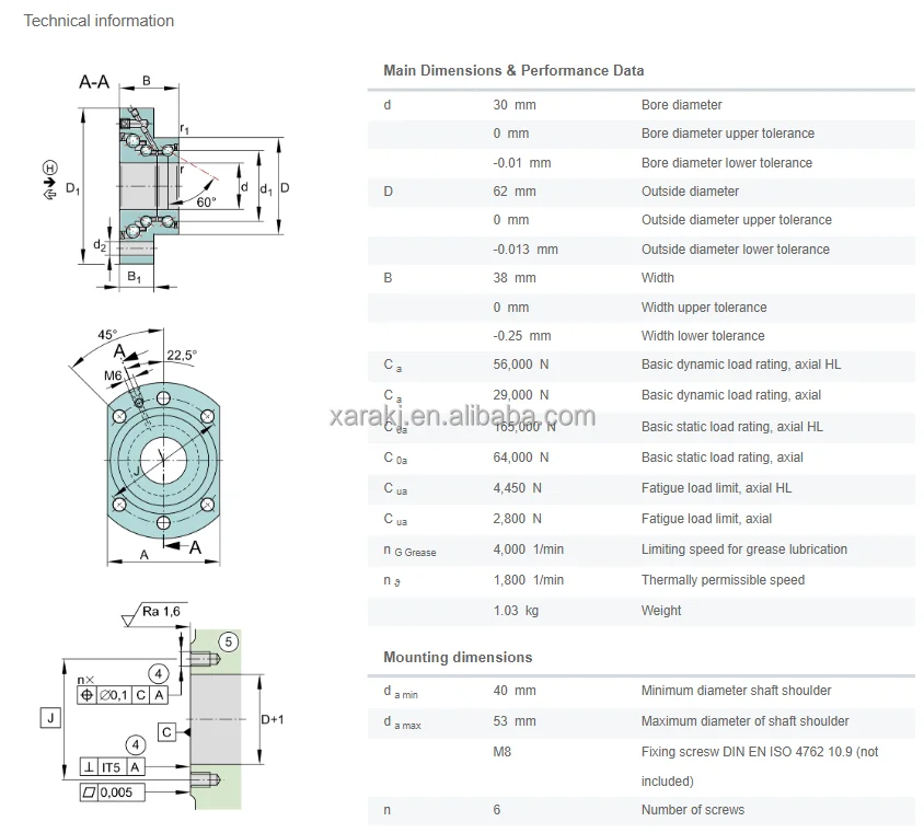 Schaeffler Screw Mounting Axial Angular Contact Ball Bearing Dklfa30100