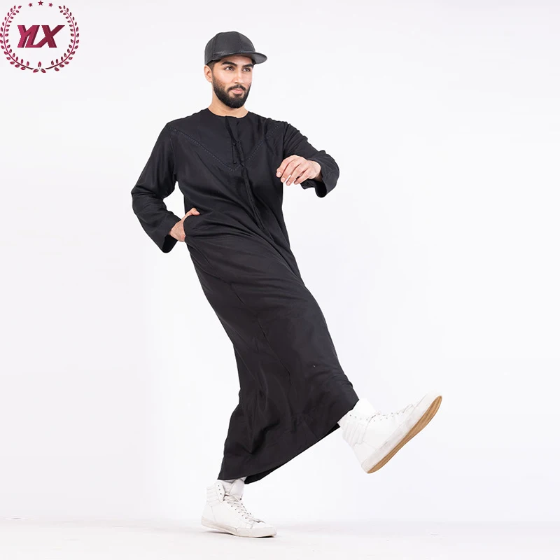Black Palestine Jubba Arab Vietnam Omani Men's Manufacturing 2023 Fashion Fabric Men Muslim Thobe