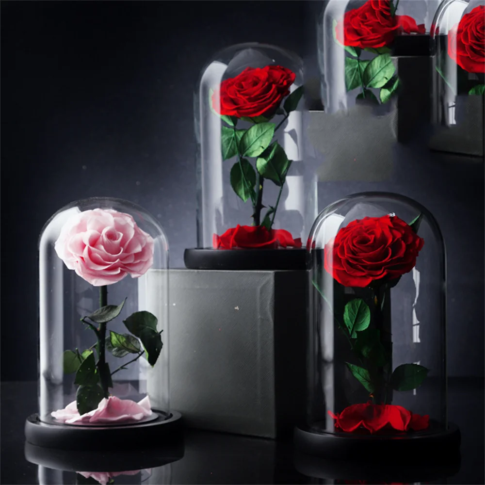 Real Rose In Glass Eternal Flower Dome For Girl Woman Red Valentine's