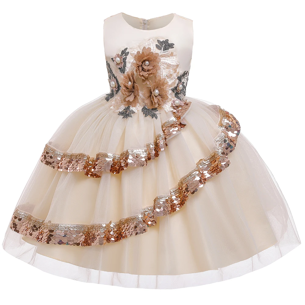 New Style Sequin Flower 3-9 Years Girl Birthday Party Wedding Gown Children Dresses  L5148