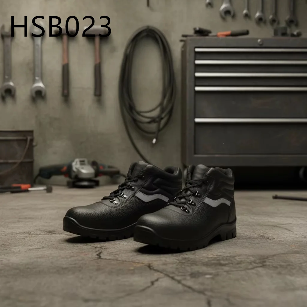 ZYF, Calzature di sicurezza industriali con puntale in acciaio inserito, colore nero, stivali da lavoro maschili per operazioni notturne, design ad alta visibilità, modello HSB023