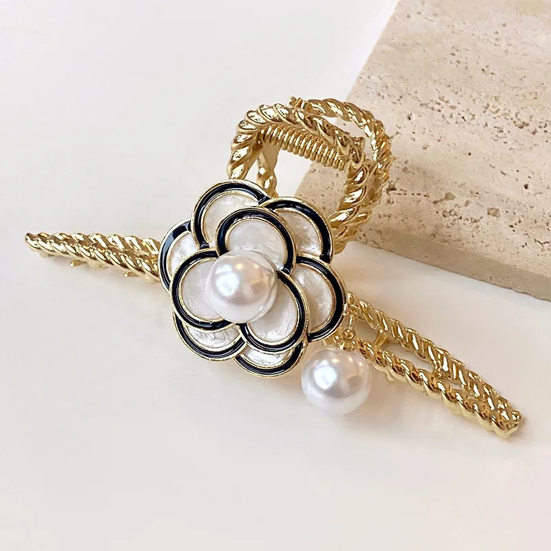 Элегантный Камелия дизайнерские волосы коготь клип сплав жемчуг Акула заколки для волос для женщин Свадебные аксессуары заколки для волос для девочек модная повязка на голову