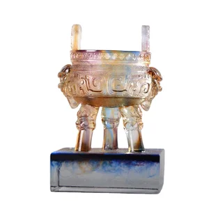 Chinese Traditional Culture Liuli Tripod Cup Craft Trophy Home Office Decoration