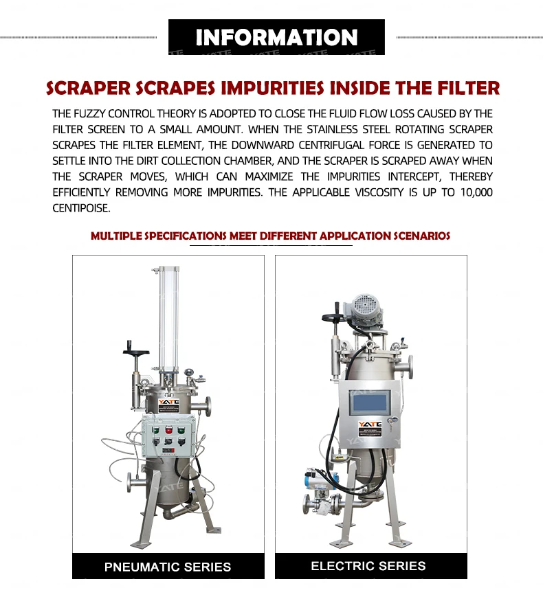 Stainless Steel 304/316 Automatic Self Cleaning Filter with 1.6Mpa Working Pressure and 20-500 μm Filtration Precision for Viscous Liquids