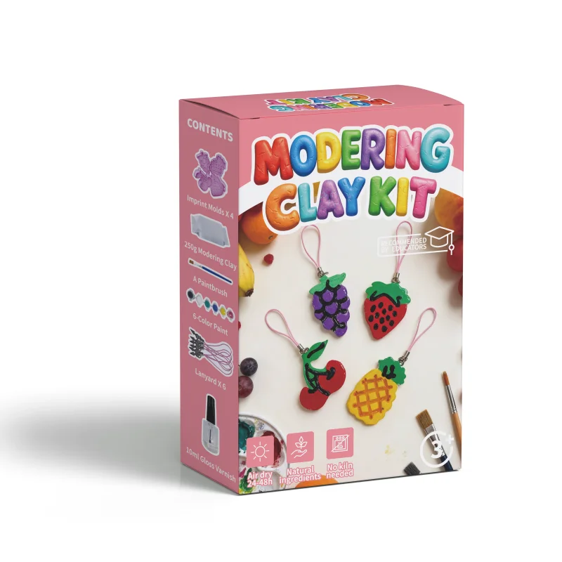 DIY粘土キーホルダークラフトキット（フルーツテーマ）：空気乾燥型ペンダント製作セット。無毒・加熱不要。子供向け教育芸術ギフト