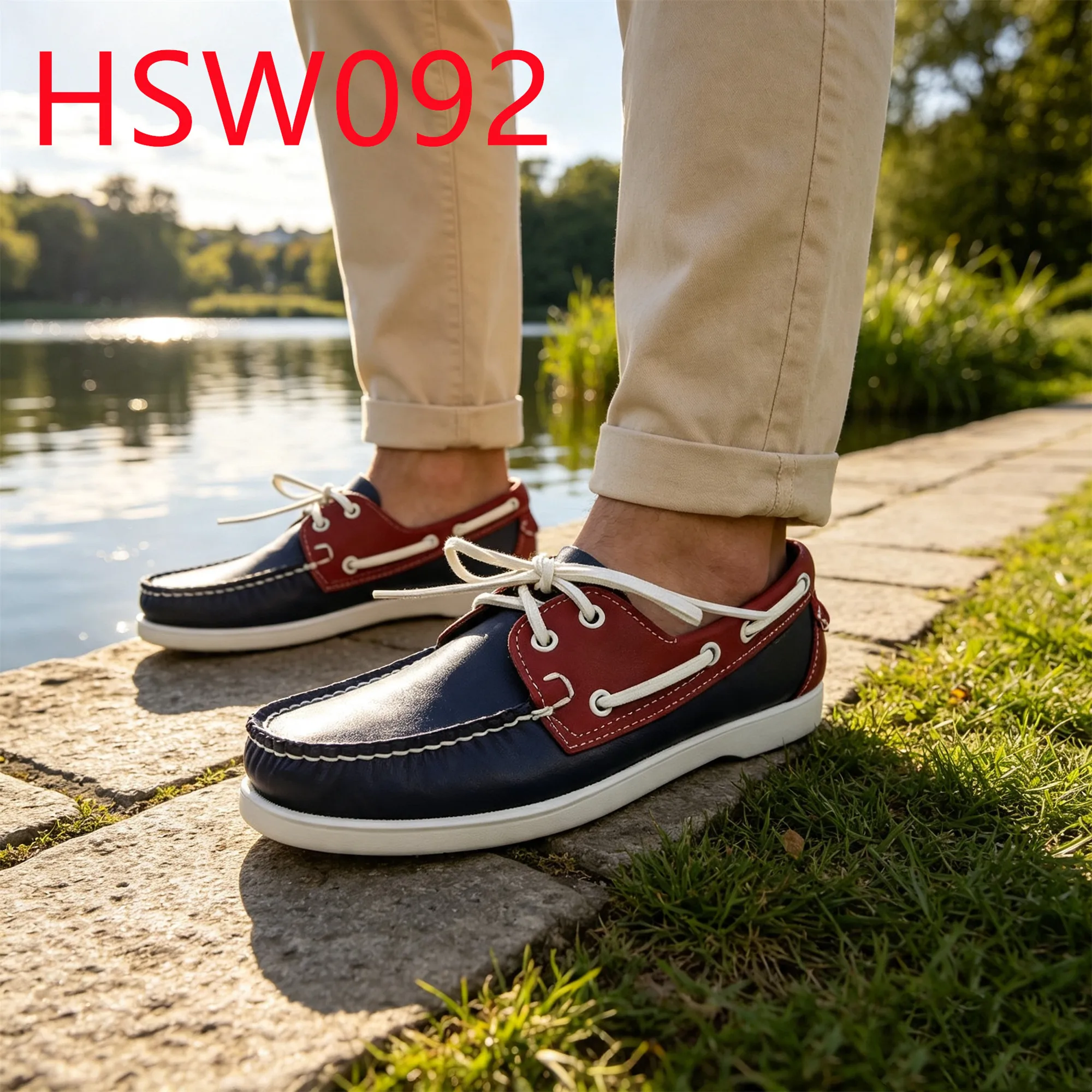 HY,Outdoor Activities Lace up Dark Blue&bordo Red Hua Singh Boat Shoes Patchwork Colors Leather Handmade Loafer Shoes HSW092