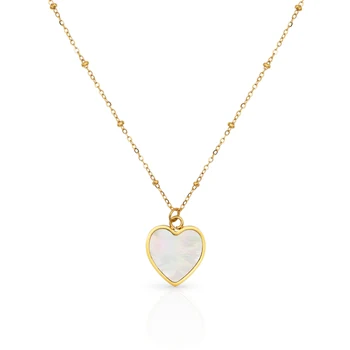 Chris April 316L stainless steel mother of pearl shell heart pendant satellite chain necklace
