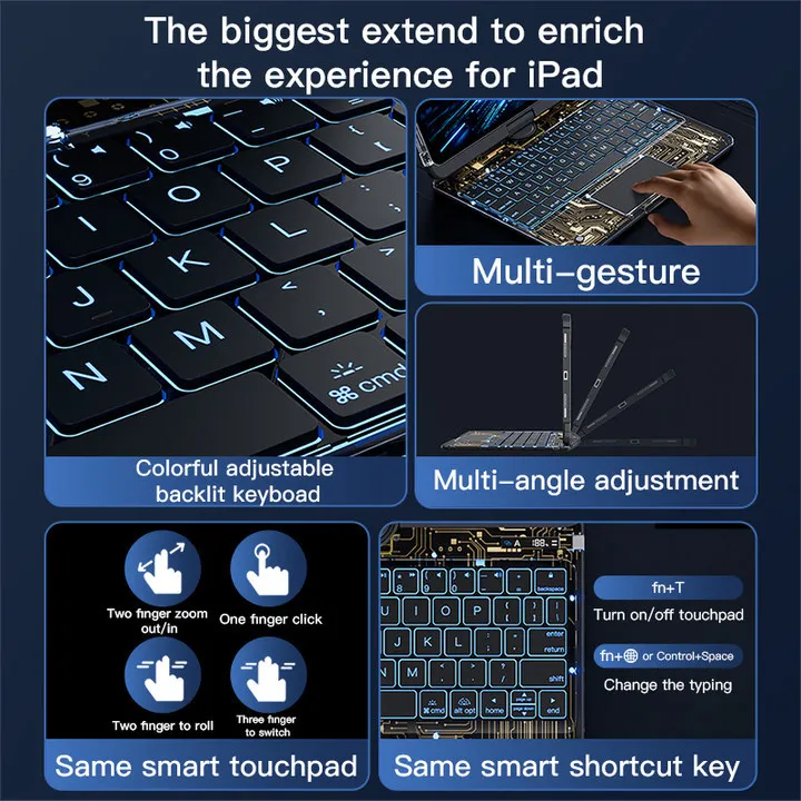 product for ipad 13 pro 129 protective case with keyboard  ipad air 13 inch 360rotatable rainbow backlit smart magic keyboard case-4